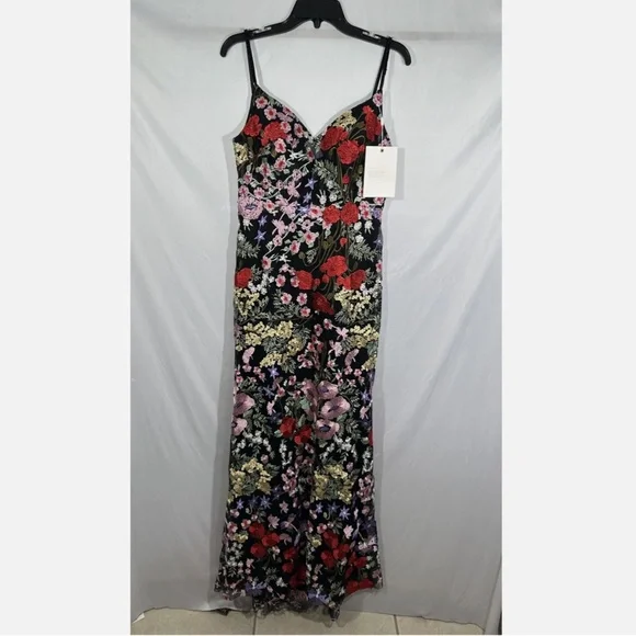 NWT $598 Mac Duggal‎ [ 8 ] Floral Lace Embroidered Sweetheart Gown Black Red - Picture 8 of 16